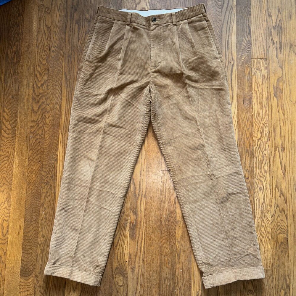 Brooks Brothers 346 Corduroy Pants Mens 35 X 30 Brown Pleated‎ Cuffed Preppy - Picture 3 of 7